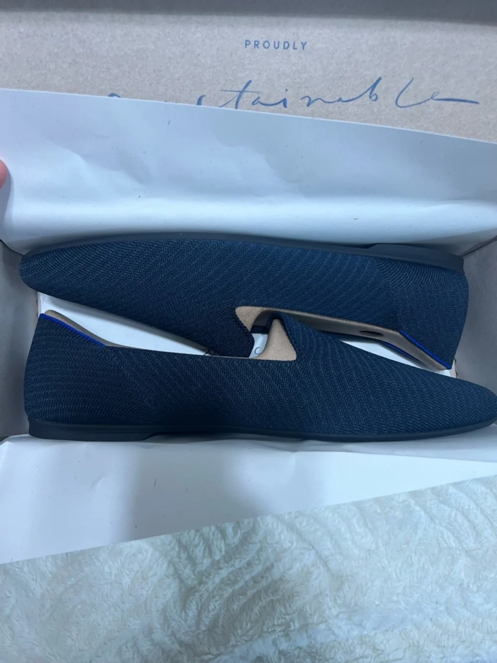 Rothy’s The Loafer Navy Twill Blue Knit Flats Size 12 New In Box Washable